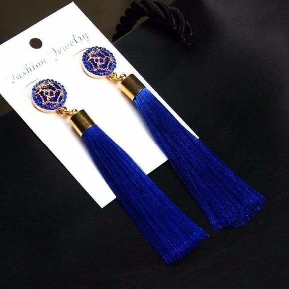 5/$25 Blue Tassel Fringe Earring - Picture 3 of 7